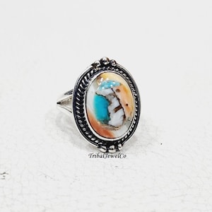 Oyster Copper Turquoise, Solid 925 Sterling, Silver Ring For Women, Handmade Ring, Oyster Oval Stone Ring, Anniversary Gift, Gift For Her
