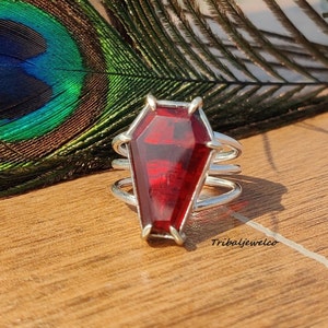 Red Garnet Dainty Coffin, Handmade Coffin Ring, Sterling Silver 925, Gemstone Ring, Women Ring, Flower Ring, Gift For Her, Christmas Gift