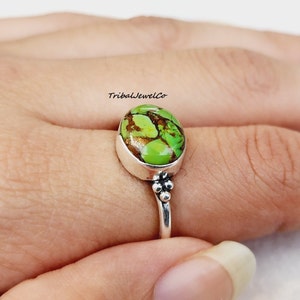 Green Copper Turquoise Ring: Handmade 925 Sterling Silver