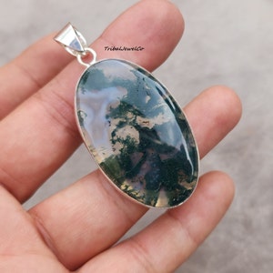 Shining Natural Moss Agate Handmade Pendant in 925 Sterling Silver, Gemstone Pendant Necklace, Agate Pendant Jewelry, Women Gift,