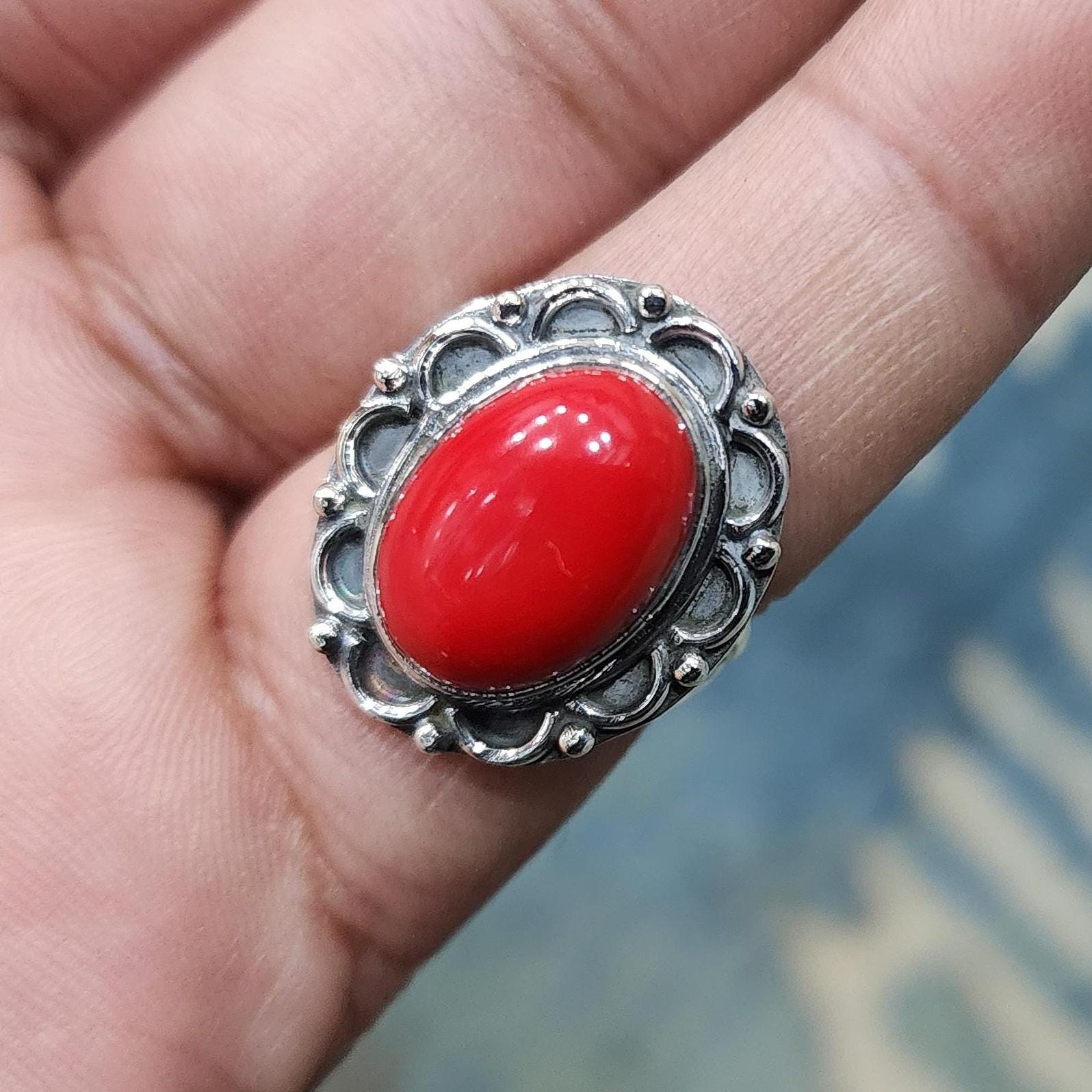 Handmade Red Coral Sterling Silver Ring: Celtic Statement Jewelry