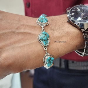 Stunning Turquoise Rough Stone Bracelet for Men and Women, 925 Sterling Silver, Statement Jewelry, Handmade Gifts, Gift For Her Wedding Gift
