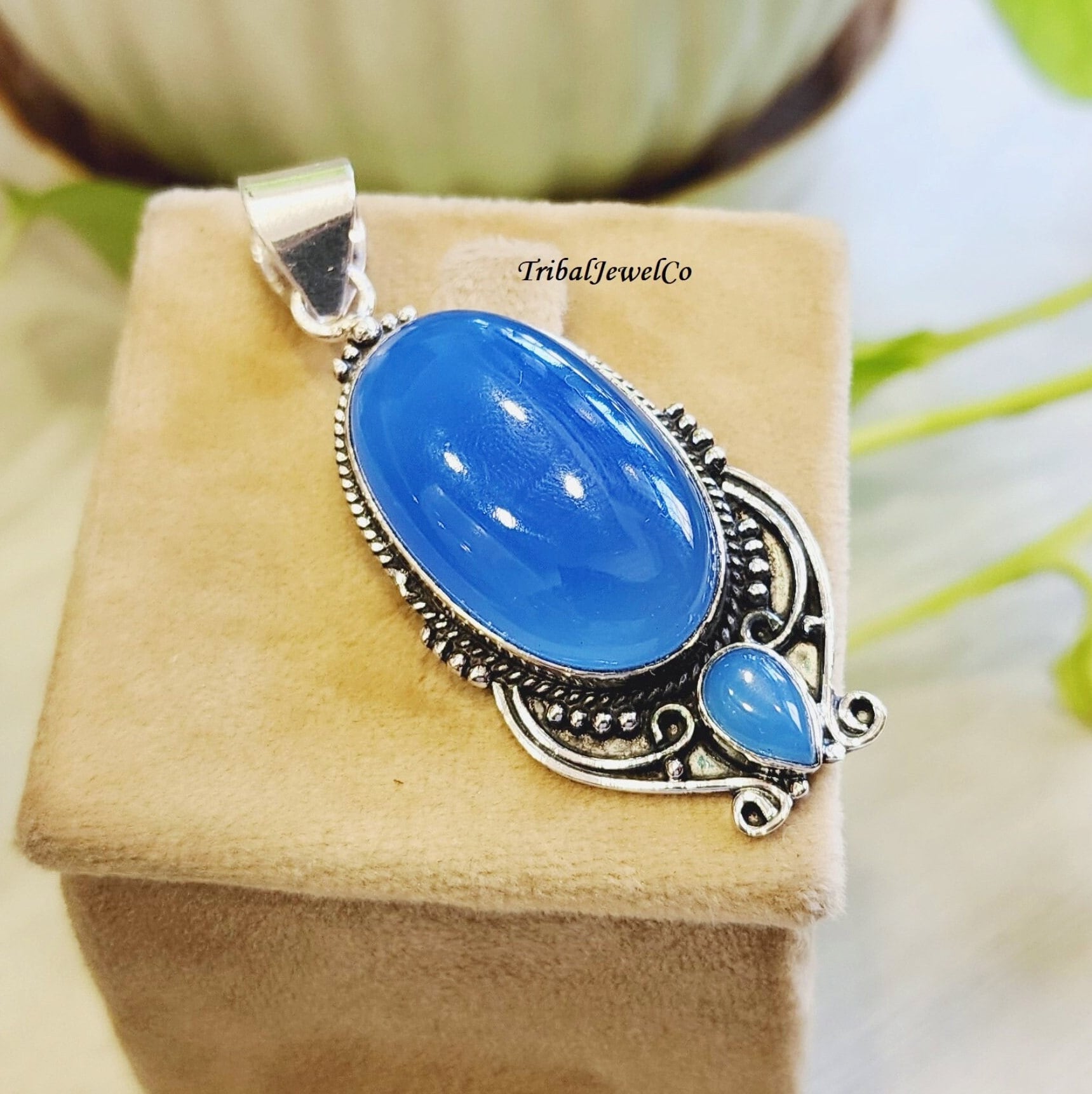 Orecchini Donna In Argento 925 Con Calcedonio Blu – Gioielli Artigianali Riyo, Idea Regalo - 3