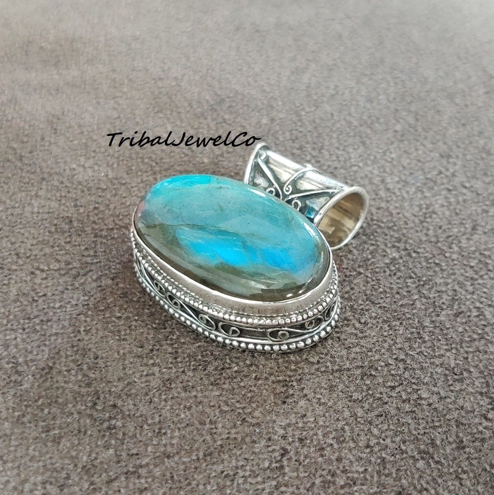 Labradorit Boho Silber Anhänger, 925 Sterling Silber Anhänger, Blau Cabochon Anhänger, Bezaubernd, Rustikal, Silber Schmuck, Geburtstagsgeschenke