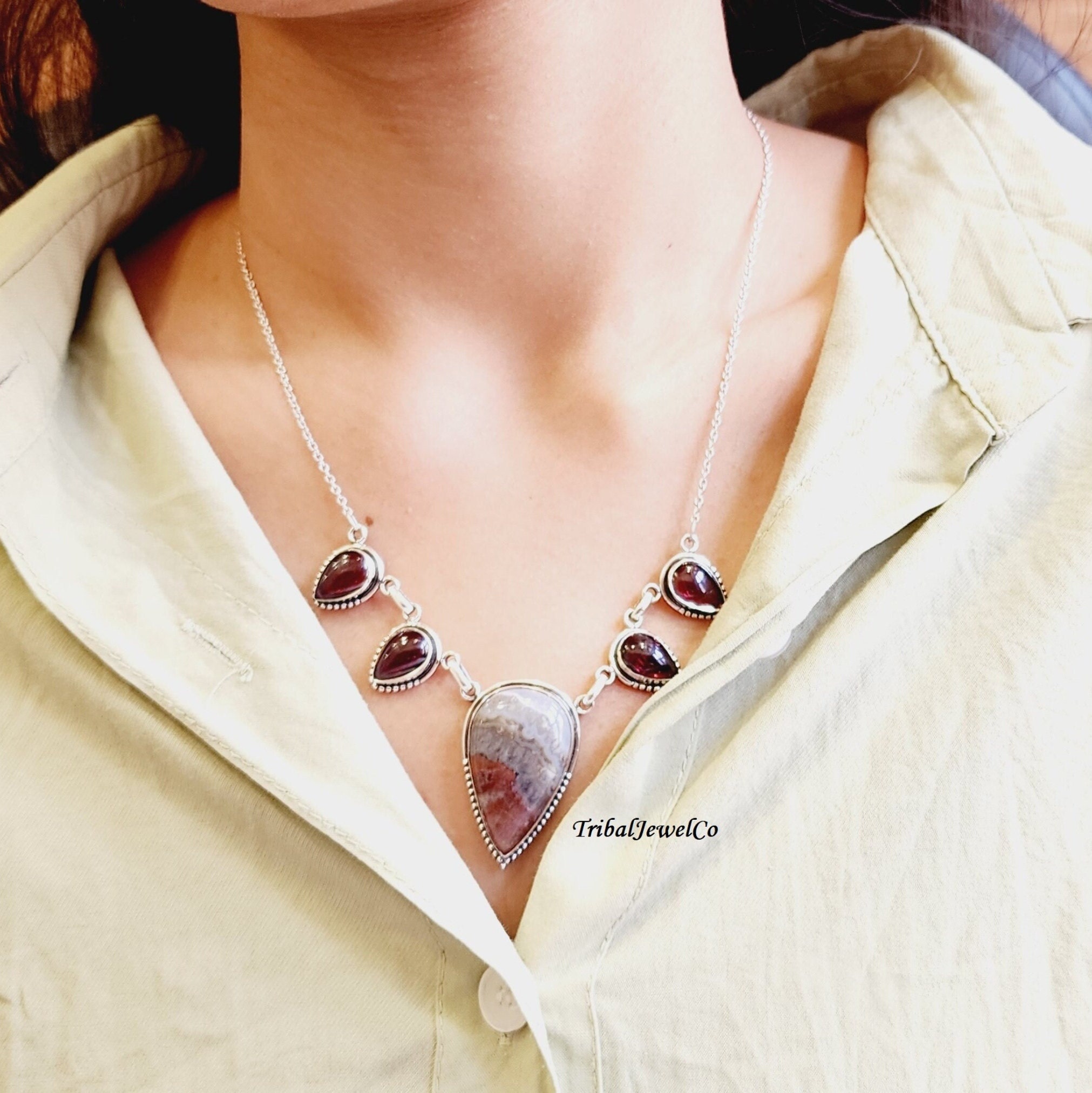 【匿名配送】agate レース調ネックレス クレイジーレースアゲートハートネックレス：シルバーメッキの