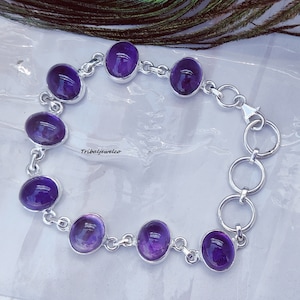 Amethyst Bracelet, 10/14 Stone Size, Bridesmaid Bracelet, Dress Bracelet, Anniversary Gift, Valentine Gift, Tribal Art, Gemstone