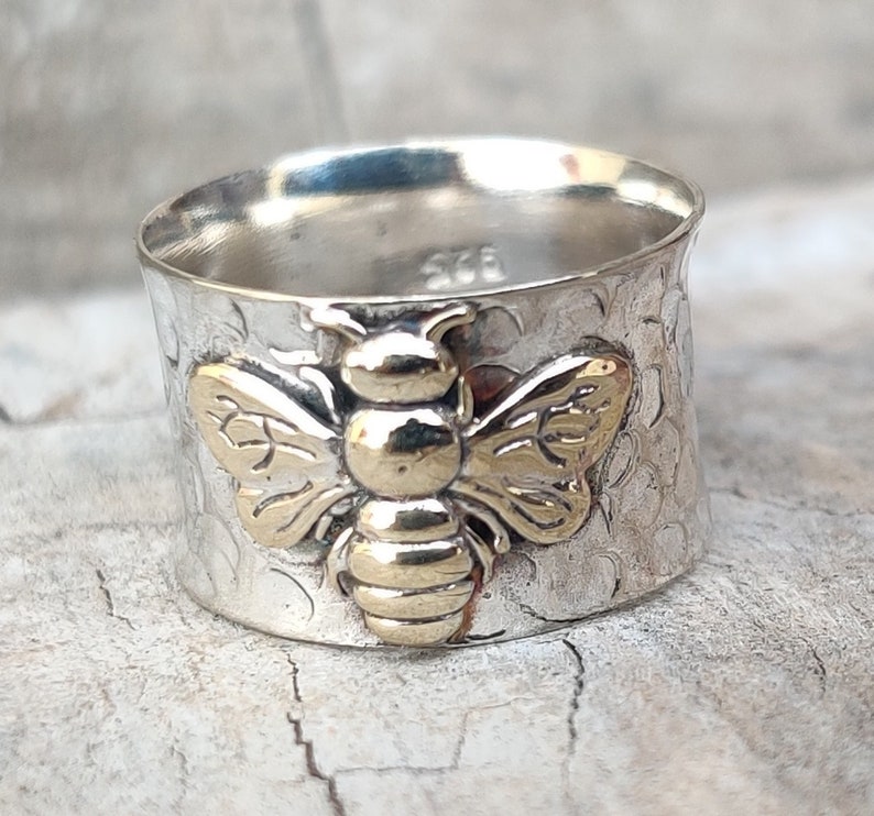 Honeybee Band Ring, 925 Sterling Silver, Honey Bee Friendship Ring, Handmade Ring, Bee Rings, Beautiful Ring, Promise Ring, Queen Bee Ring image 2