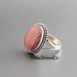 Natural Rhodochrosite Statement Ring, Rhodochrosite Ring for Women, Gemstone Ring, 925 Silver Ring, Dainty Rhodochrosite Jewelry for Her