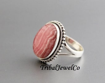 Natürlicher Rhodochrosit Statement Ring, Rhodochrosit Ring für Frauen, Edelstein Ring, 925 Silber Ring, zierlicher Rhodochrosit Schmuck für Sie