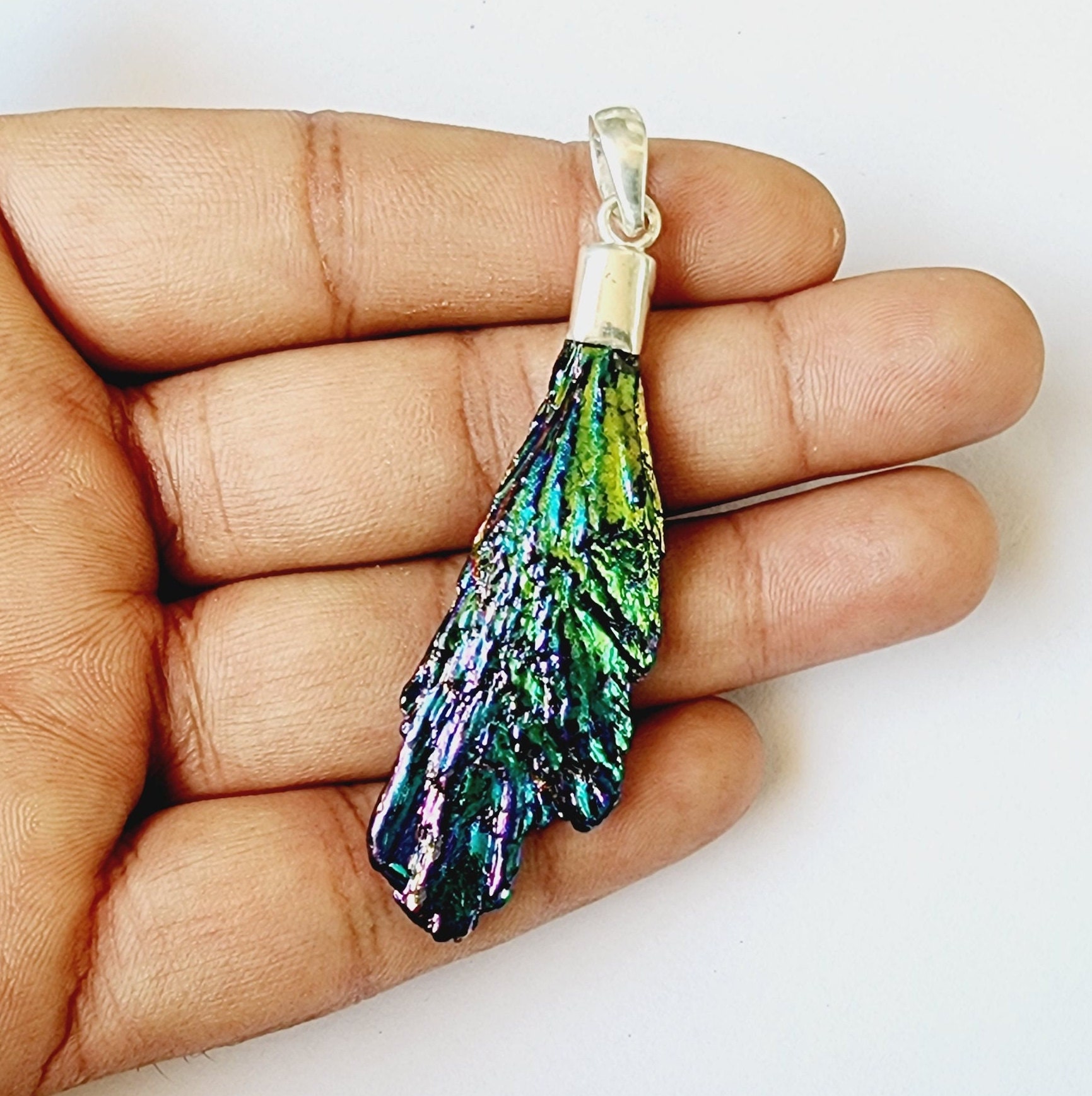 Amazing Natural Raw Rainbow Aura Titanium Kyanite Pendant 925 Sterling Silver Pendant Raw Kyanite Coated Pendant Statement Handmade Jewelry Etsy
