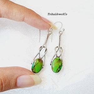 Pendientes de piedra lunar natural, pendientes hechos a mano, pendientes de plata, pendientes de piedras preciosas, joyería hecha a mano, pendiente elegante, regalo para mujer Green Turquoise