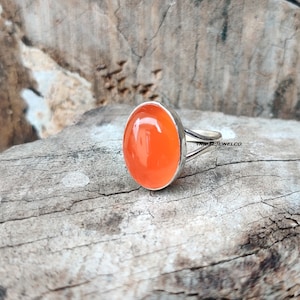 Carnelian Gemstone Ring for Women, 925 Sterling Silver Ring for Her, Oval Shaped Ring, Valentine Gift, Minimalist Silver Handmade Ring