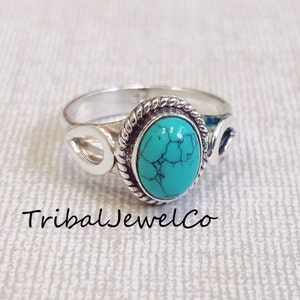 Handmade Pear Turquoise Ring: Sterling Silver 925 Gemstone