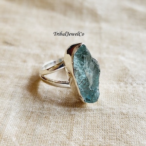 Rough Aquamarine Ring: Handmade 925 Sterling Silver Gemstone Jewelry