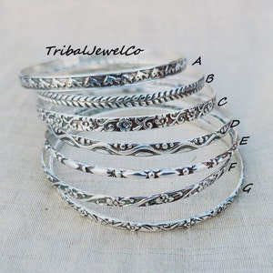 Handmade Sterling Silver Stackable Bangles - Floral & Leaf Designs