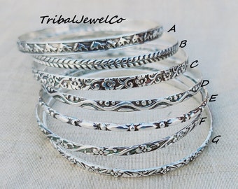 925 Sterling Silver Bangles, 7 Design Bangles, Stackable Bangles, Silver Bangle for Her/him, Handmade Bangles for Gift on Christmas, gifts