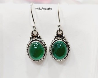 Green Onyx Earrings for Women, Handmade Earrings for Her, Silver Earrings, Gemstone Earrings, Earrings Jewelry, Delicate Earrings
