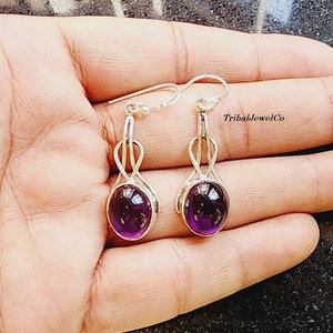 Handcrafted Amethyst Sterling Silver Earrings: Tribal Art Jewelry