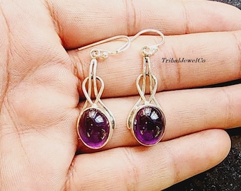Handcrafted Amethyst Sterling Silver Earrings: Tribal Art Jewelry
