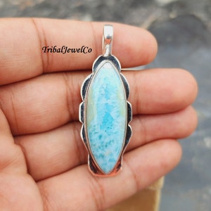 Ciondolo in larimar naturale, ciondolo in argento sterling 925, ciondolo fatto a mano, minimalista, pietra preziosa naturale, gioielli in argento, regalo per lei,
