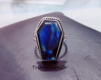 Coffin Labradorite Ring: Handmade Sterling Silver 925