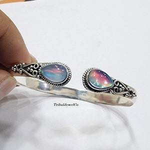 Aurora Opal Bracelet: 925 Sterling Silver Adjustable Cuff