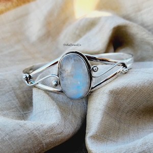 Rainbow Moonstone Sterling Silver Cuff Bracelet