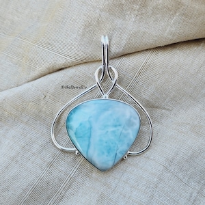 Handmade Sterling Silver Larimar Pendant: Gemstone Jewelry