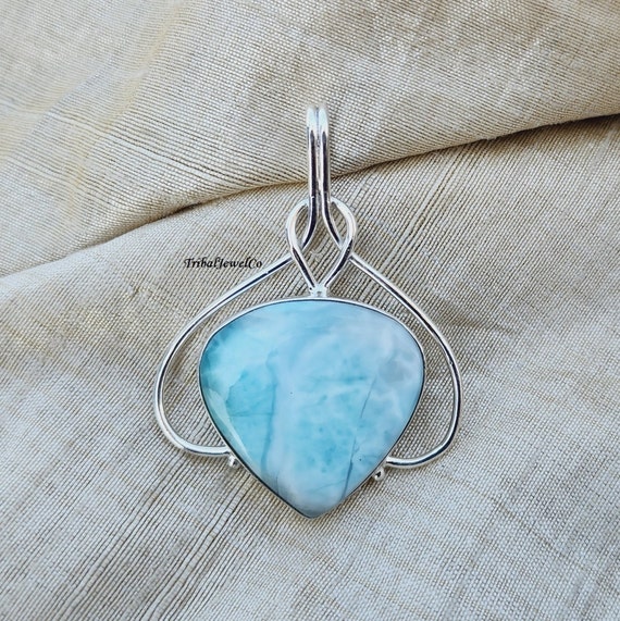 Naturlicher Larimar Anhanger Sterling Silber Larimar Anhanger Handgemachter Larimar Schmuck Larimar Edelstein Anhanger Larimar Schmuck fur Frauen Etsy