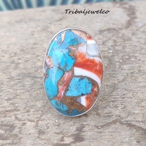 Oval Oyster Copper Turquoise Solid 925 Sterling Silver Ring For Women, Handmade Ring, Oyster Oval Stone Ring, Anniversary Gift, Gift For Her