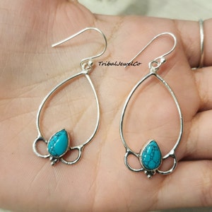 Handmade Turquoise Earrings: 925 Sterling Silver Gemstone Dangles