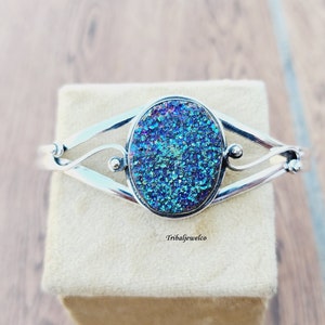 Titanium Druzy Cuff Bracelet, Natural Geode Stone Jewelry, Druzy 925 Sterling Silver Bangle, Silver Druzy Bracelet, Gift For Her, Wedding