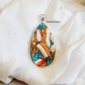 Handmade Spiny Oyster Turquoise Pendant: Sterling Silver Gemstone Jewelry