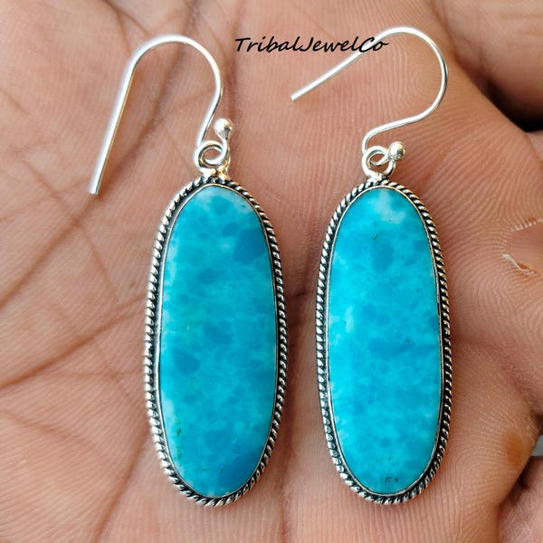 Pendiente de larimar natural, plata de ley 925, pendiente hecho a mano, pendiente de piedra preciosa, regalo de cumpleaños, pendiente encantador, joyería para mujer, regalo para ella