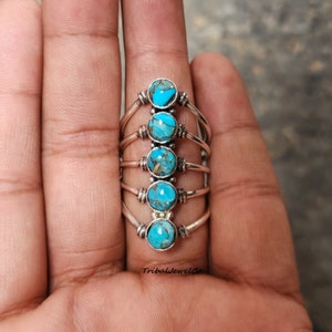 Handmade Turquoise Gemstone Ring: Sterling Silver Flower Ring