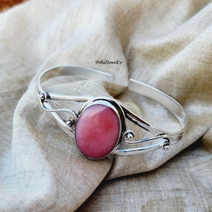 Rare Pink Opal Bangle,  Cuffed Bracelet , 925 Sterling Silver Statement Bangle, Gift For Her, Adjustable Bangle for Women, Gift For Her