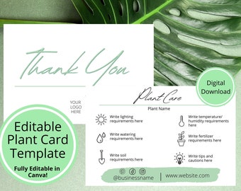 Editable Plant Care Card | Printable Plant Care Card Template  Plant Card Canva Template |Care Card for Plant Business | Plant Care Template
