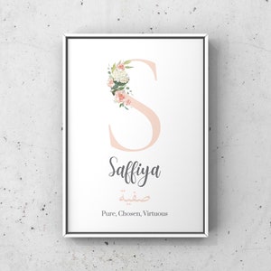 Floral personalised initial name print with name in Arabic and meaning. image 6