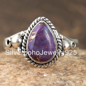 Lila Kupfer Türkis Ring, Einzigartige Ring, Boho Ring, Kupfer Türkis Ring, Lila Türkis Ring, Silberring, Frauen Ring, Antique Ring