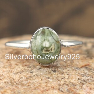 Oval Rainforest Jasper Ring: 925 Sterling Silver Gemstone