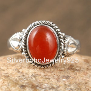 Carnelian Gemstone Ring, Silver Ring, Handmade Ring, Delicate Ring, Orange Carnelian Ring, Oval  Shape Ring, Dainty Ring, 925 Silver Ring
