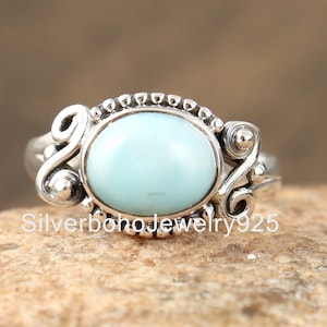 Larimar Ring, Handmade Ring, Gemstone Ring, Gift For Anniversary, Natural Larimar Ring, Oval Ring, Dainty Ring, Unique Ring 925 Silver Ring