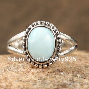 Oval Larimar Ring: Natural Gemstone, 925 Sterling Silver
