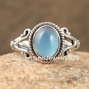 Blue Chalcedony Ring, 925 Silver Ring, Oval Stone Ring, Handmade Ring, Chalcedony Ring, Stackable Ring, Promise Ring,Boho Ring, Gift For Her