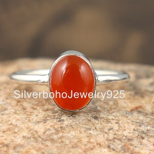 Carnelian Gemstone Ring, Silver Ring, Handmade Ring, Delicate Ring, Orange Carnelian Ring, Oval  Shape Ring, Dainty Ring, 925 Silver Ring