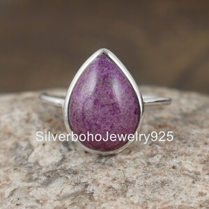 Handmade Pear Stichtite Ring: 925 Sterling Silver Gemstone Jewelry
