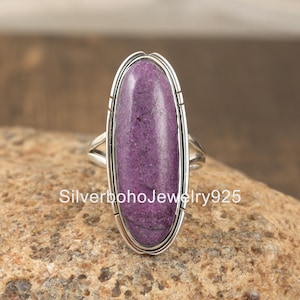 Natural Stichtite Sterling Silver Ring: Oval Cabochon Cocktail Ring