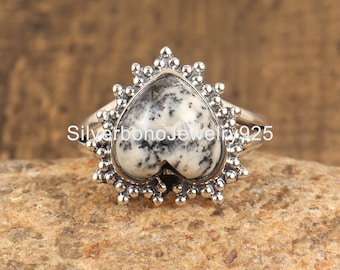 White Howlite Ring , Heart Shape Ring , Handmade Designer Ring , Sterling Silver Ring Natural Gemstone Ring Wedding Ring