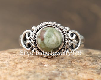 Regenwald Jaspis Ring: Zierlicher Sterling Silber Jubiläumsring
