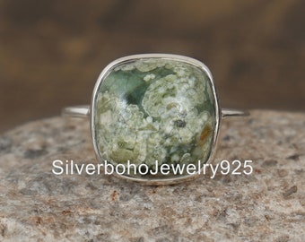 Handgemachte Regenwald Jaspis Ring: Sterling Silber Statement Schmuck